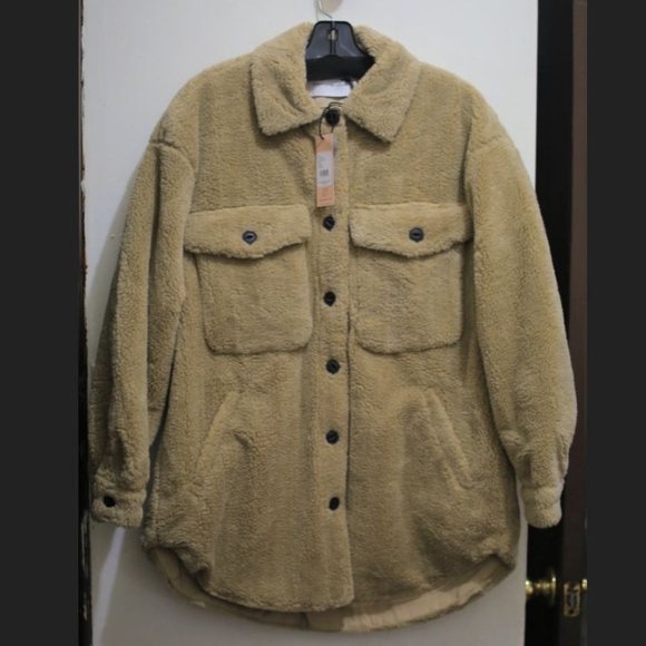 NWT Beige Faux Fur Teddy Puffer Shacket. - Picture 3 of 12